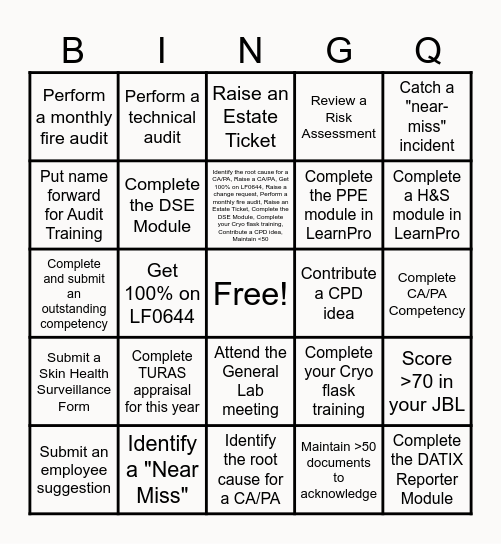 Biochemistry BING-Q Bingo Card