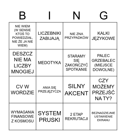 REKRUTACJA Bingo Card