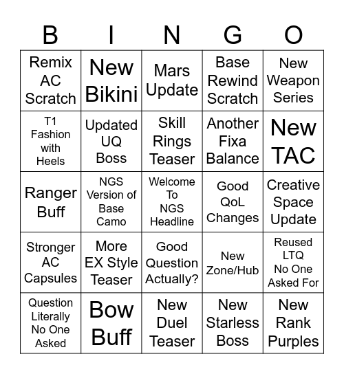 August 29 NGS Headline Bingo Card