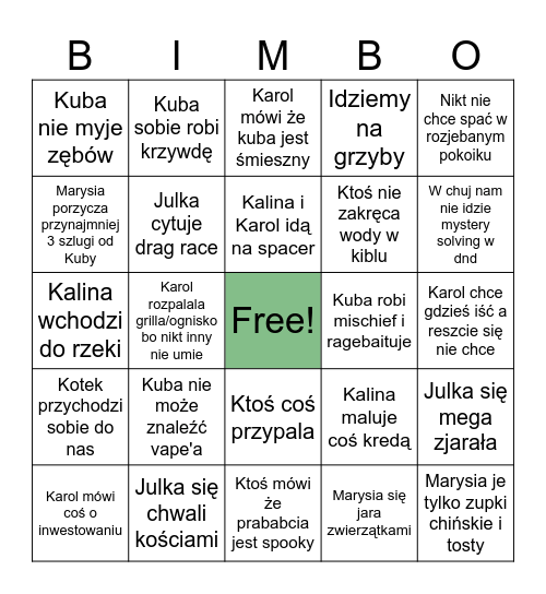 Bimbo Bingo Card