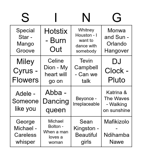 Music Bingo Card
