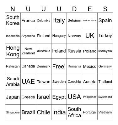 Nudes of the World Bingo Card