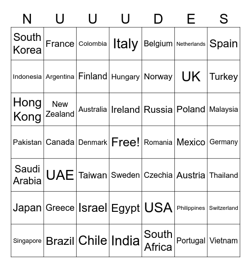 Nudes of the World Bingo Card