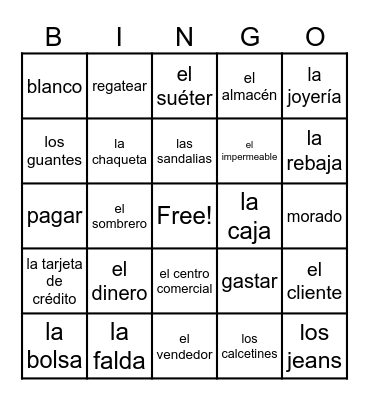 Ir de compras Bingo Card