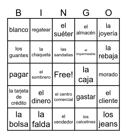 Ir de compras Bingo Card