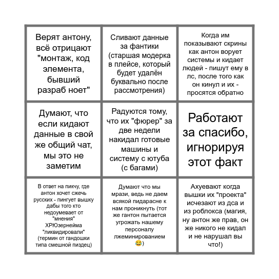Бинго персонала зрп от антона Bingo Card