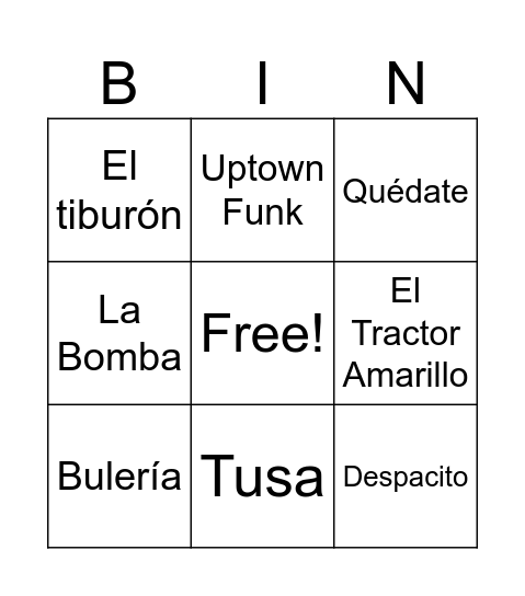 Bingo musical Bingo Card