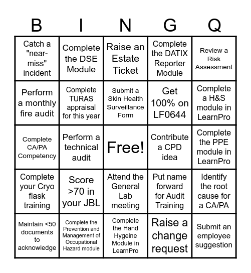 Biochemistry BING-Q! Bingo Card