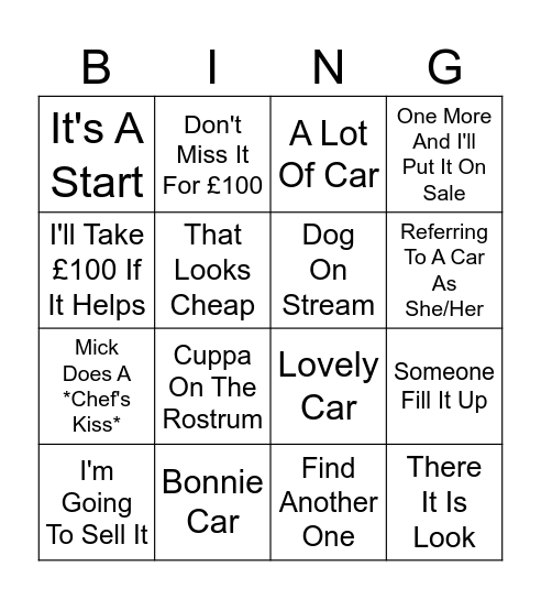 Mathewsons Auction Bingo Card