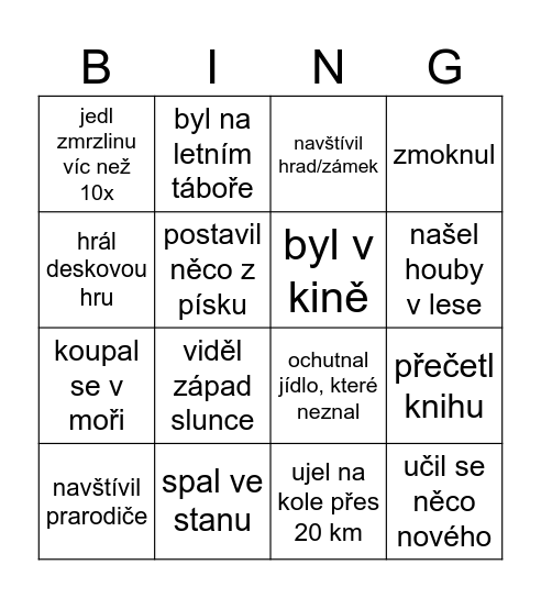 Prázdninové bingo Card