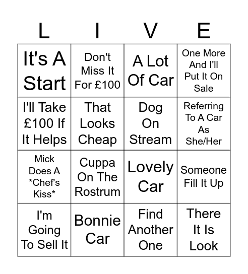 Mathewsons Auction Bingo Card