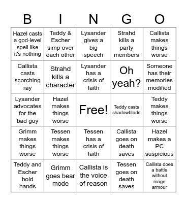 Final Session Bingo Card