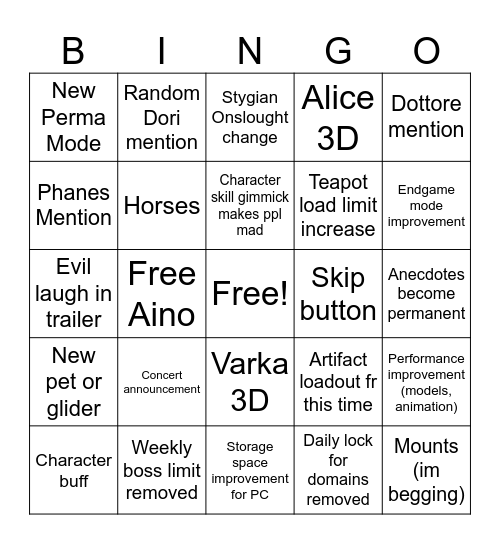 Nod Krai Livestream Bingo Card
