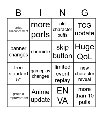 nod krai special program bingo Card