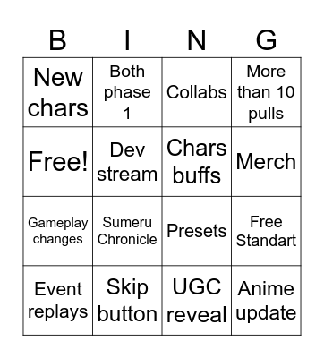 Untitled Bingo Card