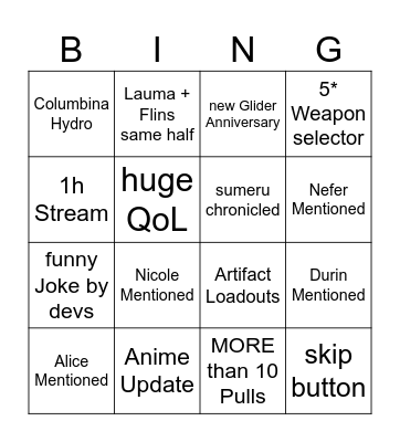 Untitled Bingo Card