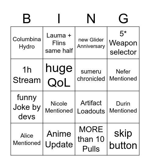 Untitled Bingo Card