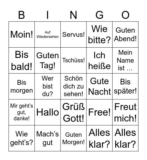 GREETINGS Bingo Card