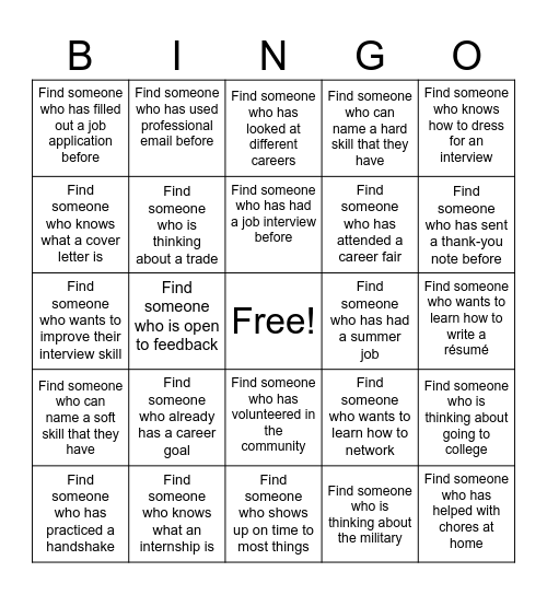 11th Grade Bingo Card