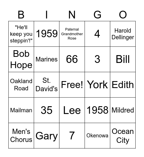 Grandpa's 90th Birthday Bingo Card