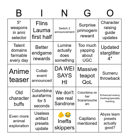 6.0 LIVESTREAM Bingo Card