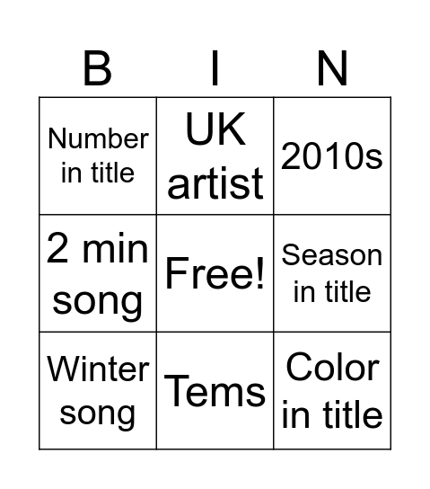 Untitled Bingo Card