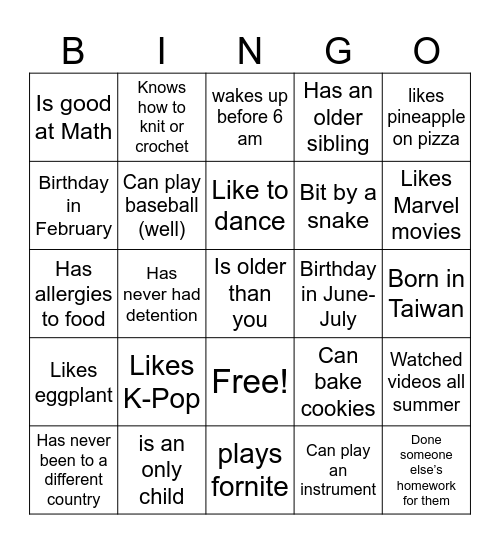 Find someone who... Bingo Card