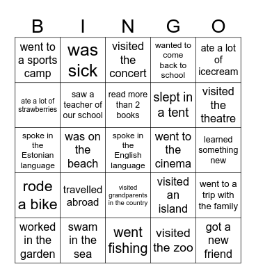 Find someone who in summer..... Bingo Card