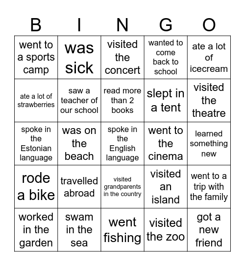 Find someone who in summer..... Bingo Card