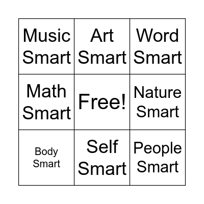 Multiple Intelligences Bingo Card