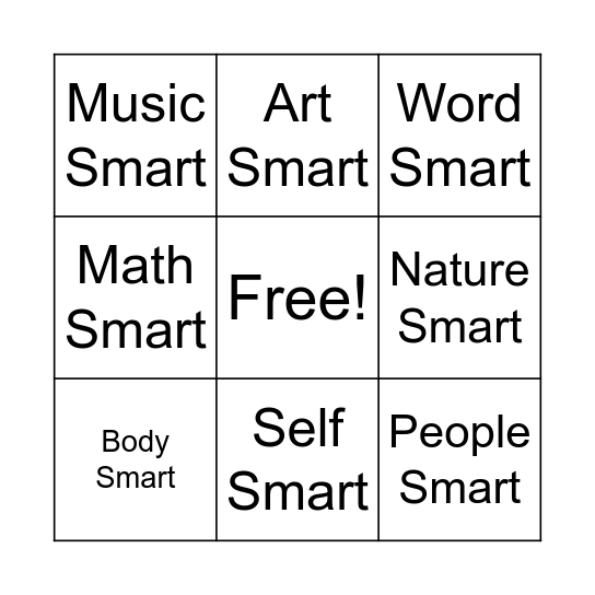 Multiple Intelligences Bingo Card