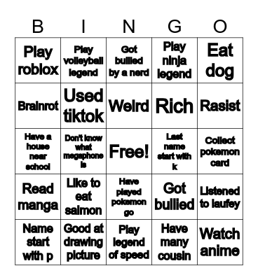 Weird kid bingo Card