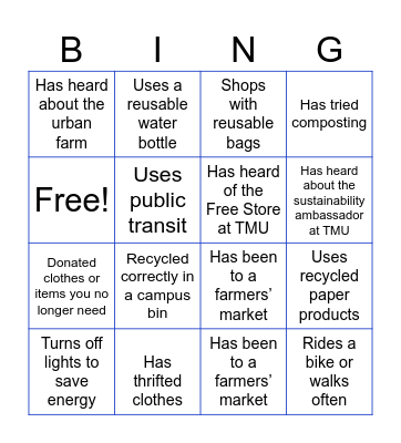 LLC Sustainability Bingo Card