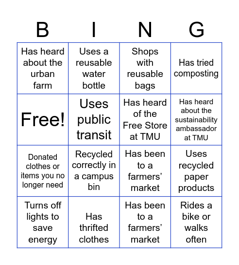 LLC Sustainability Bingo Card