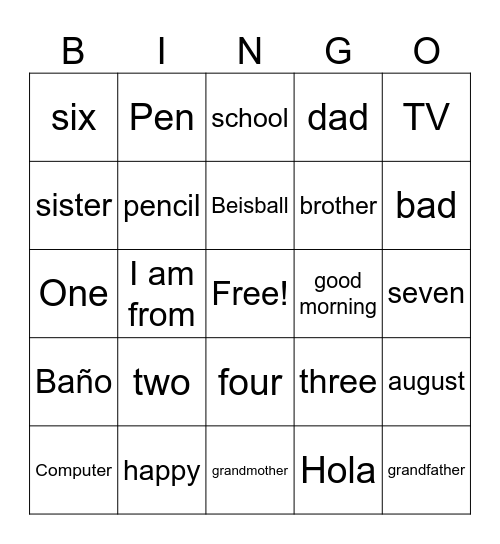SP2 8/29 Period 1 Bingo Card
