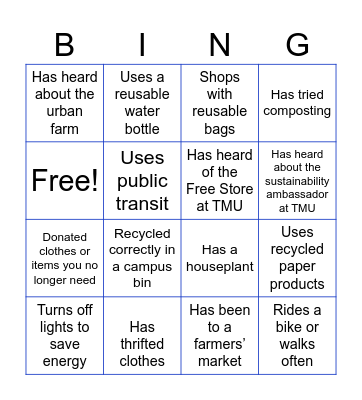 LLC Sustainability Bingo Card