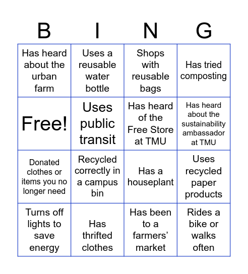 LLC Sustainability Bingo Card