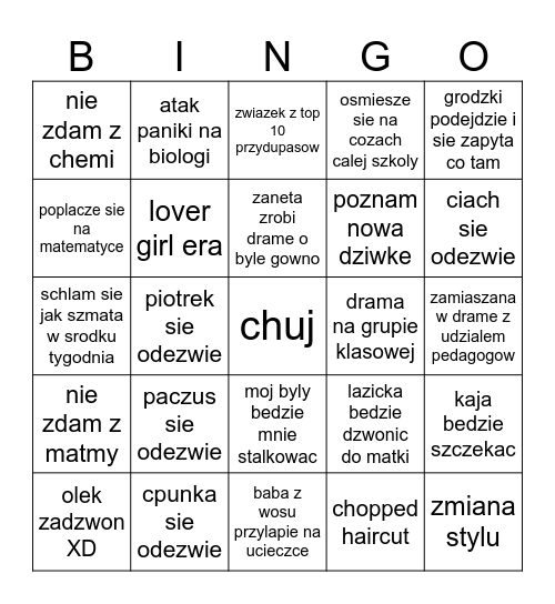 szkola 2025 Bingo Card