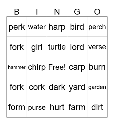 Bossy R Bingo Card
