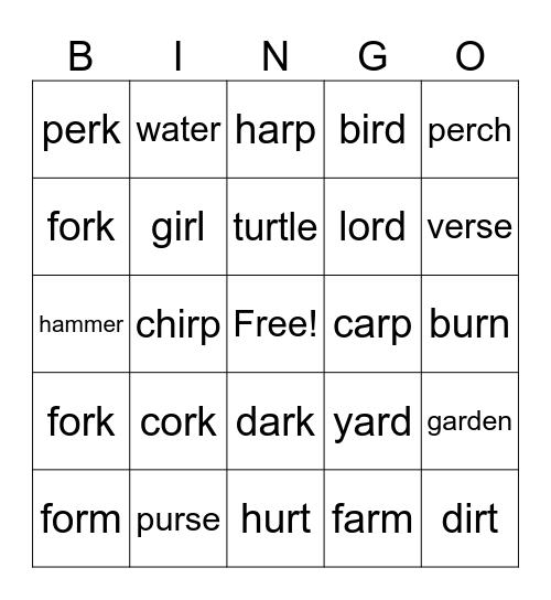 Bossy R Bingo Card