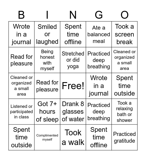 Self-Care Bingo Card