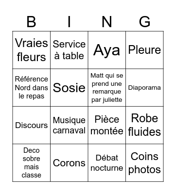 Mariage Bingo Card