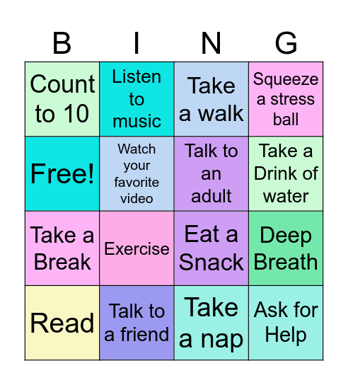 Coping Skills Bingo Card