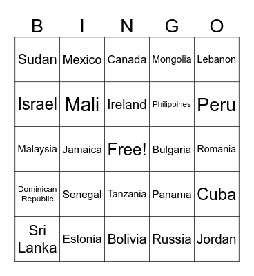 Famous Cities & Countries around The World Bingo Card