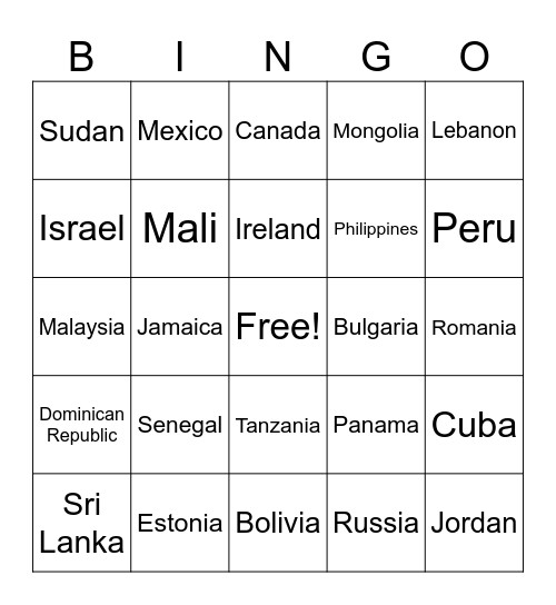 Famous Cities & Countries around The World Bingo Card