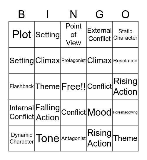 Elements to a Story Bingo Card