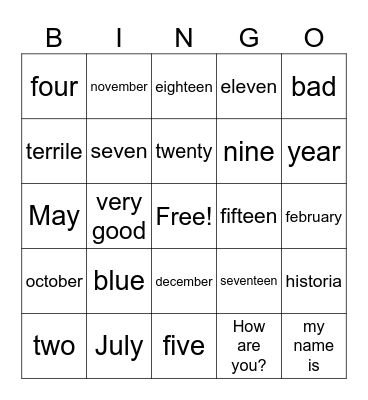 SP2 8/29 Period 2 Bingo Card