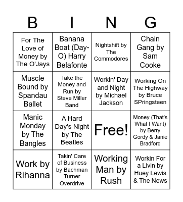 Labor Day Tunes! Bingo Card