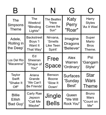 MUSIC! MUSIC! MUSIC! Bingo Card