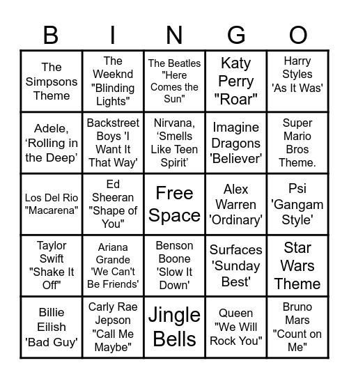 MUSIC! MUSIC! MUSIC! Bingo Card